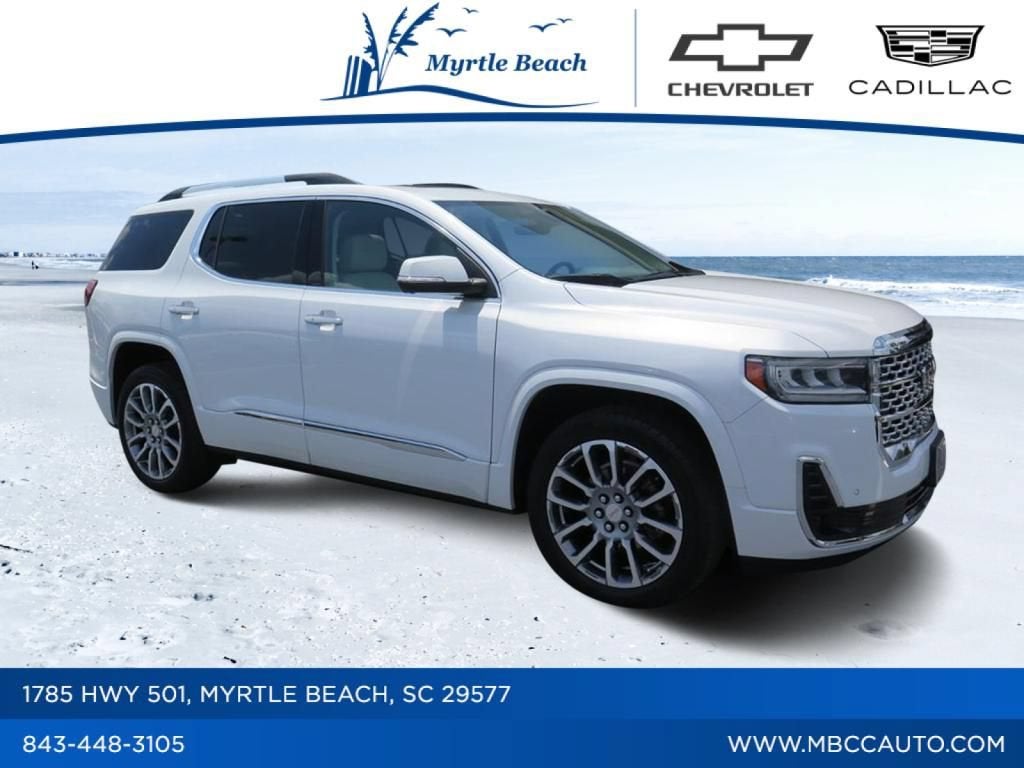 2023 GMC Acadia Denali in White Frost Tricoat — front three-quarter view