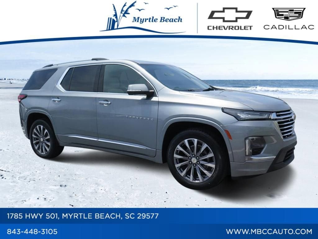 2023 Chevrolet Traverse Premier in Sterling Gray Metallic — front three-quarter view