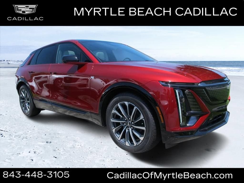 2026 Cadillac LYRIQ Sport in Radiant Red Tintcoat — front three-quarter view