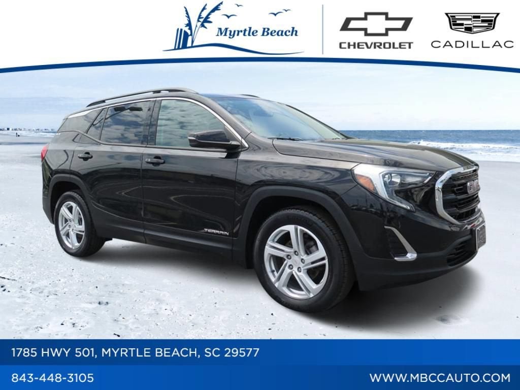 2020 GMC Terrain SLE in Ebony Twilight Metallic — front three-quarter view